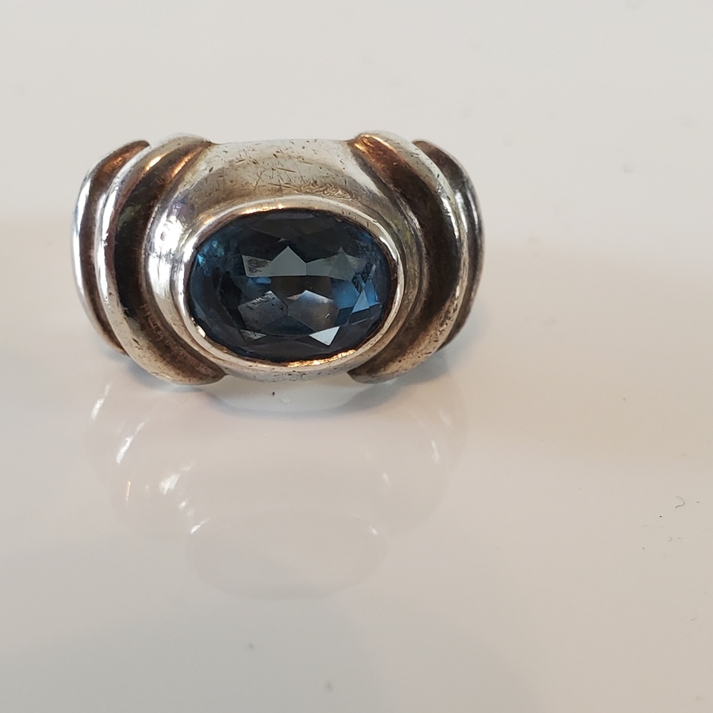 Vintage Chunky Sterling Silver Ring Aquamarine Setting Size 5